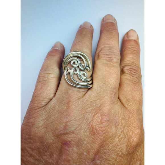 Estate Vintage 925 Sterling Silver Triple Swirl Statement Ring Size 7, 8.2g - Picture 5 of 10